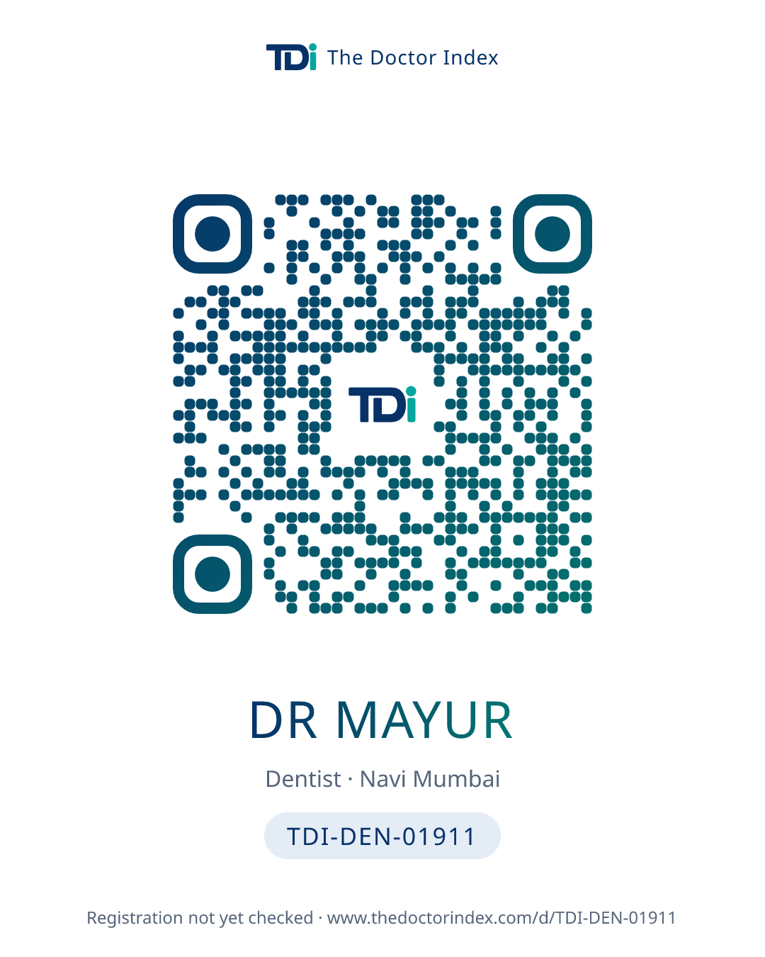 QR card for Dr Mayur, TDI-DEN-01911