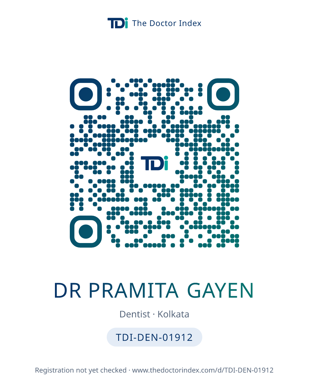 QR card for Dr Pramita Gayen, TDI-DEN-01912