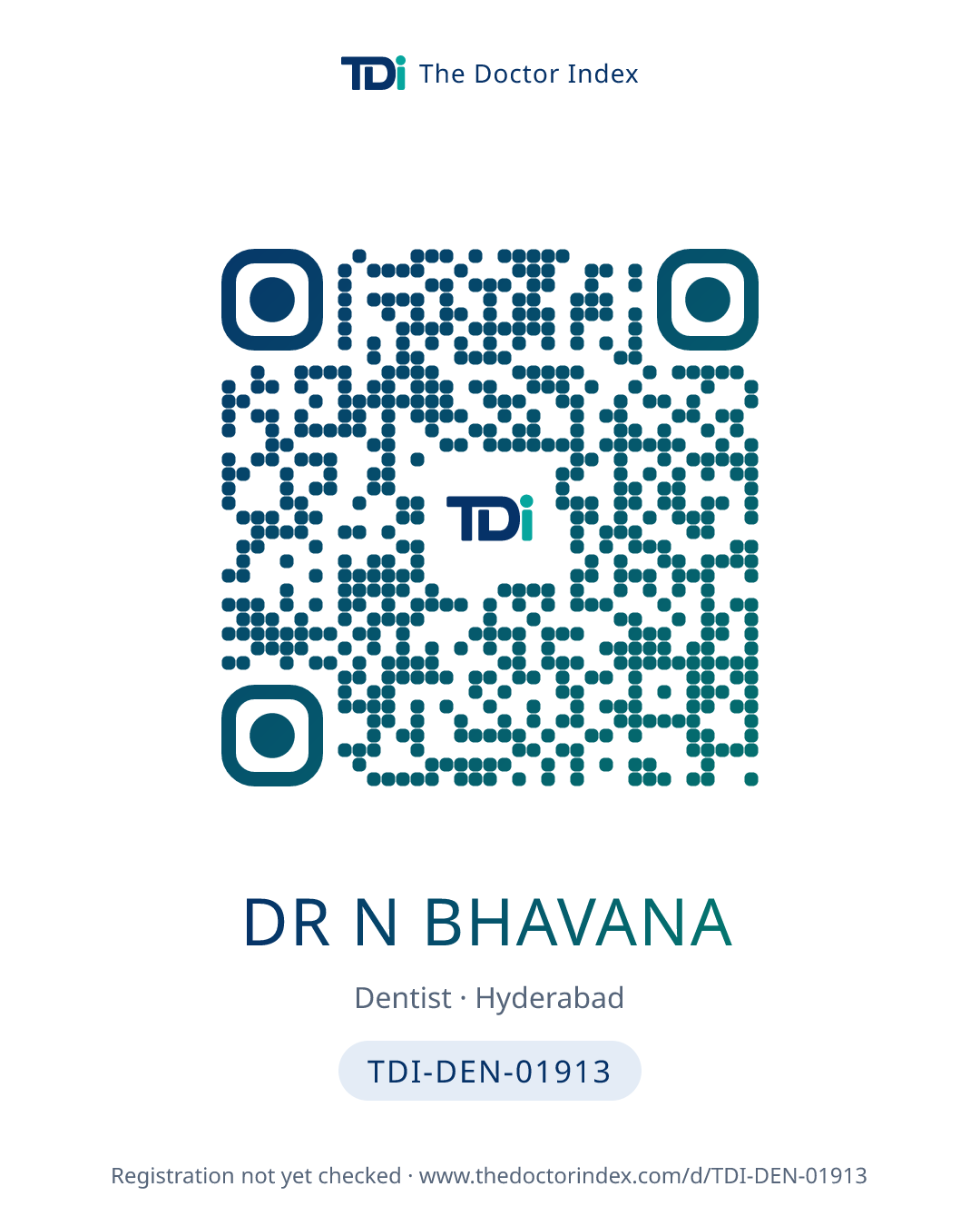 QR card for Dr N Bhavana, TDI-DEN-01913