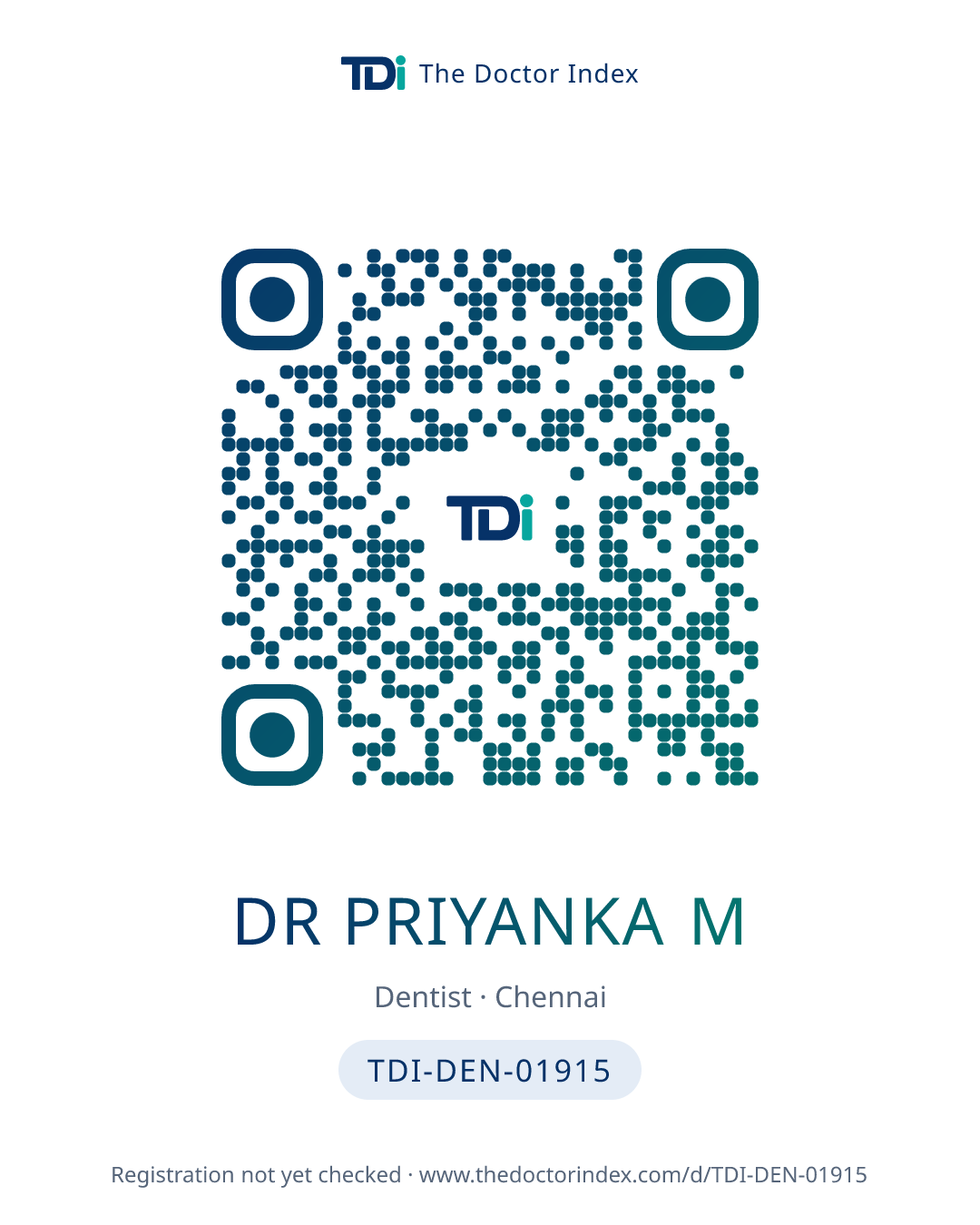 QR card for Dr Priyanka M, TDI-DEN-01915