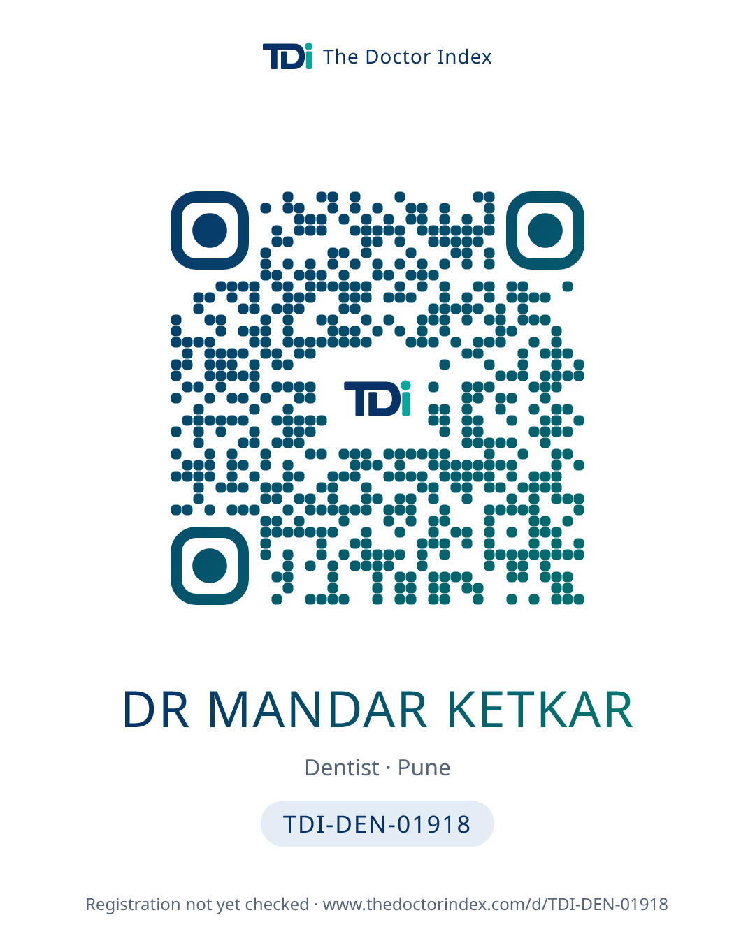 QR card for Dr Mandar Ketkar, TDI-DEN-01918