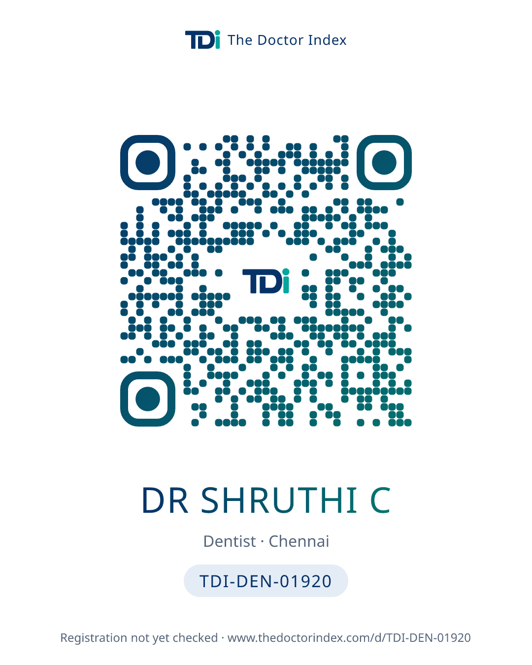 QR card for Dr Shruthi C, TDI-DEN-01920