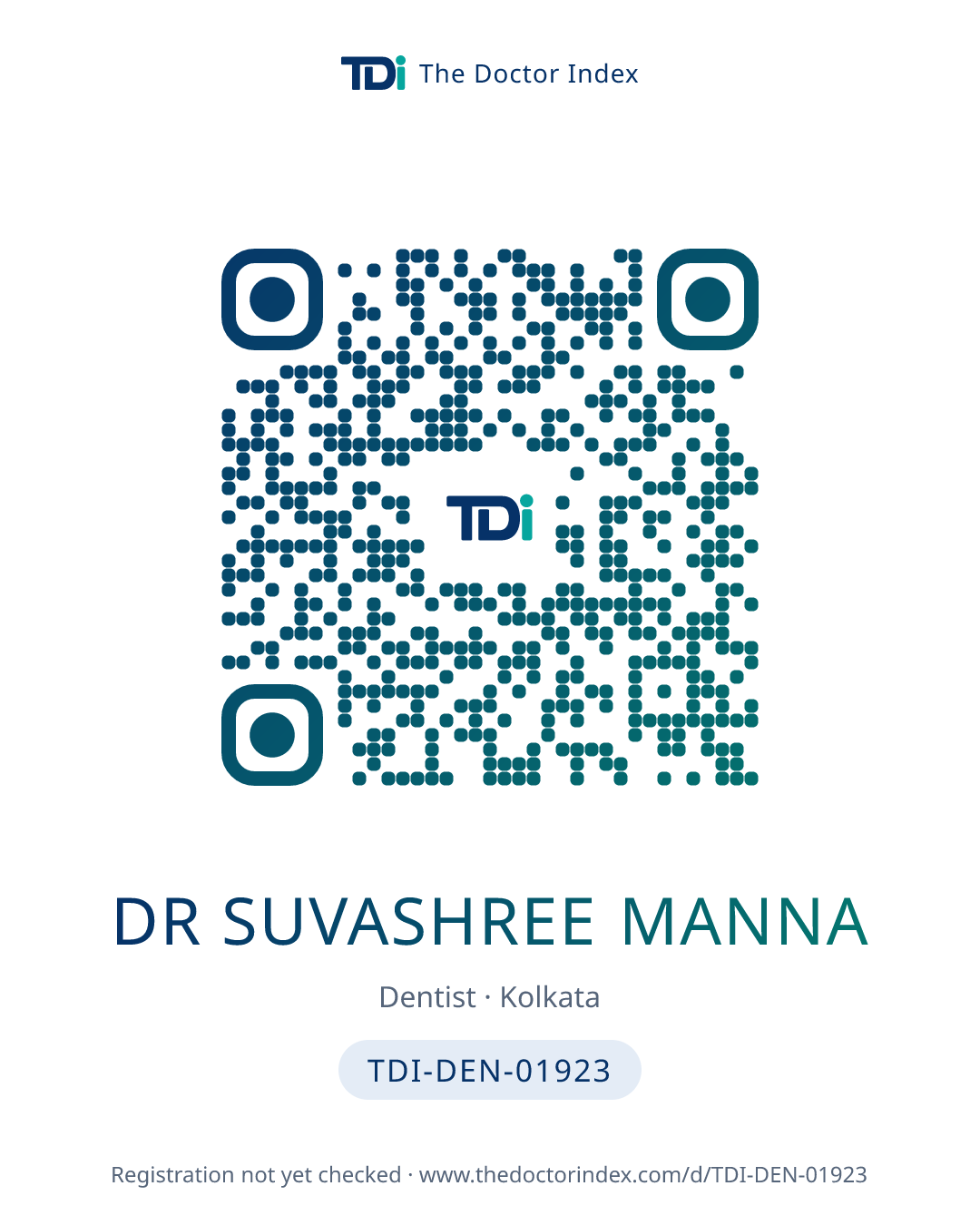 QR card for Dr Suvashree Manna, TDI-DEN-01923