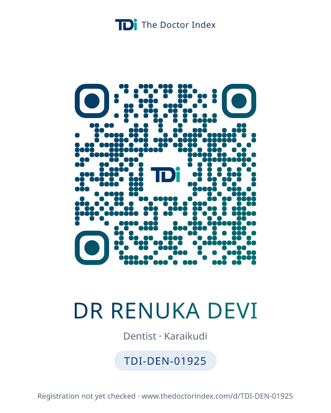 QR card for Dr Renuka Devi, TDI-DEN-01925