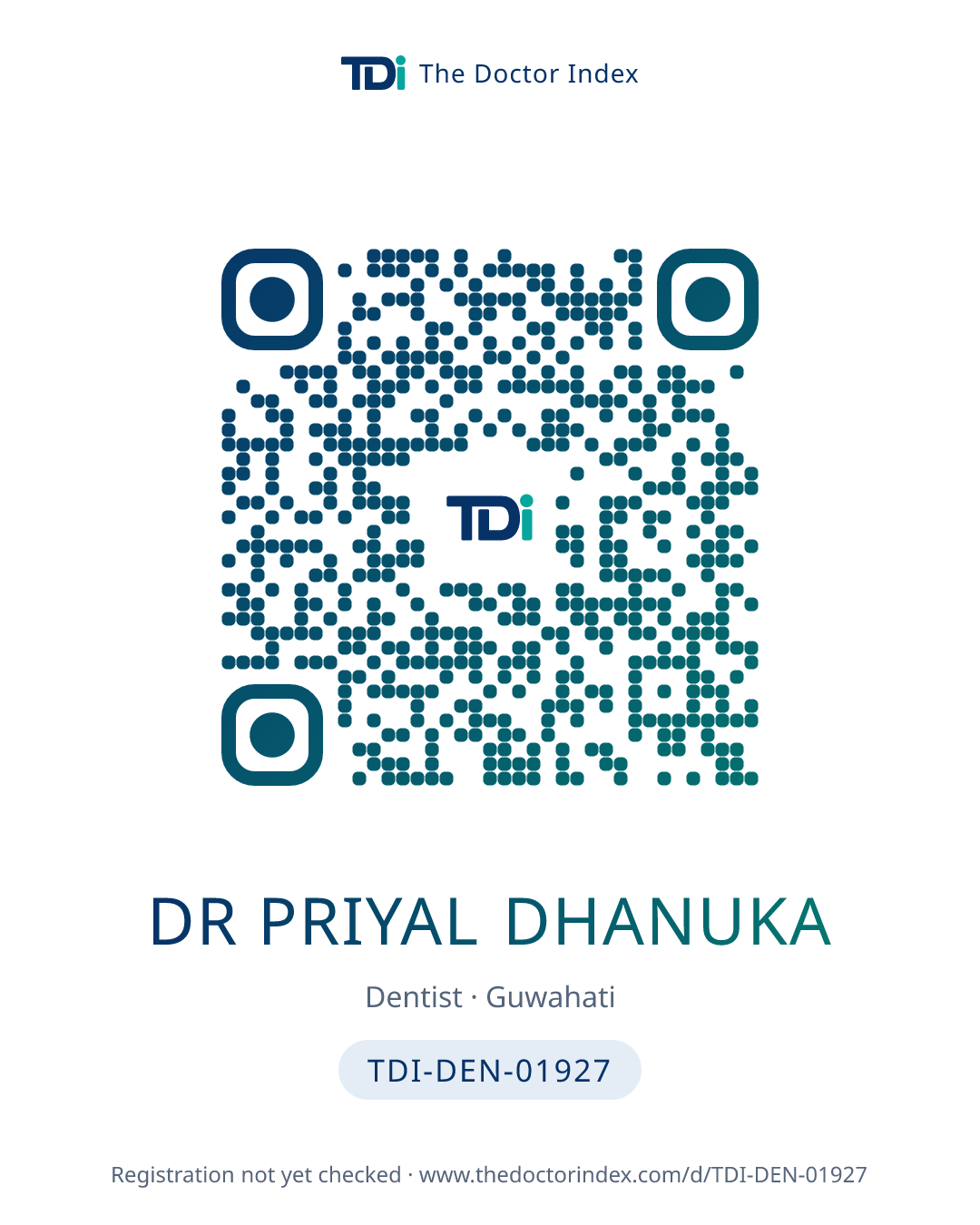 QR card for Dr Priyal Dhanuka, TDI-DEN-01927