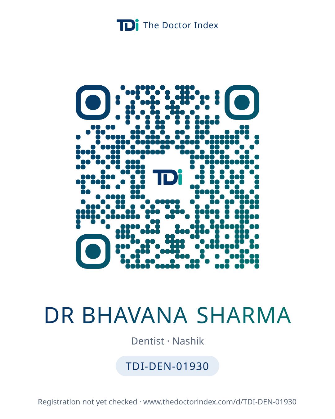 QR card for Dr Bhavana Sharma, TDI-DEN-01930