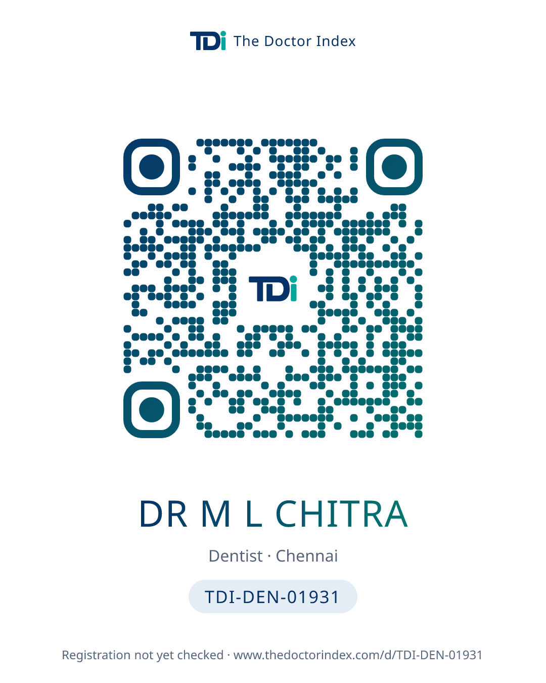 QR card for Dr M L Chitra, TDI-DEN-01931