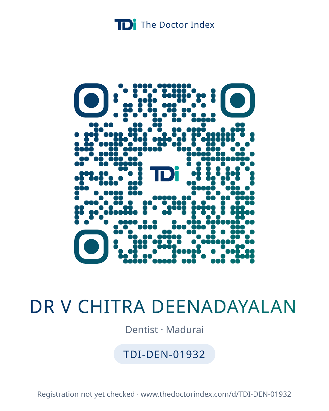 QR card for Dr V Chitra Deenadayalan, TDI-DEN-01932