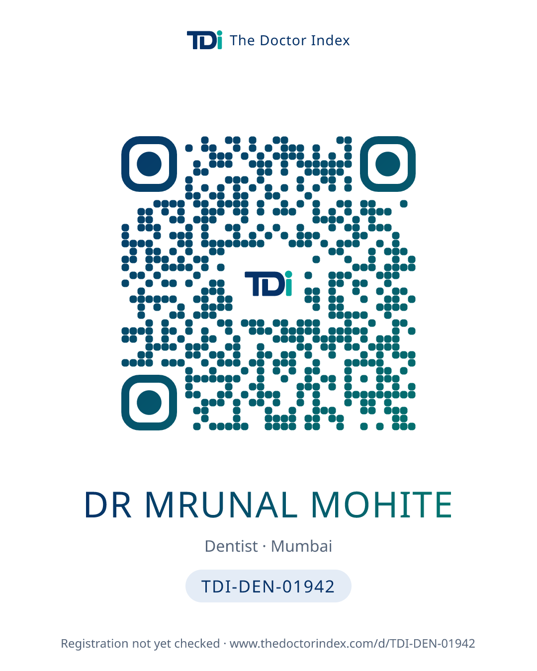 QR card for Dr Mrunal Mohite, TDI-DEN-01942