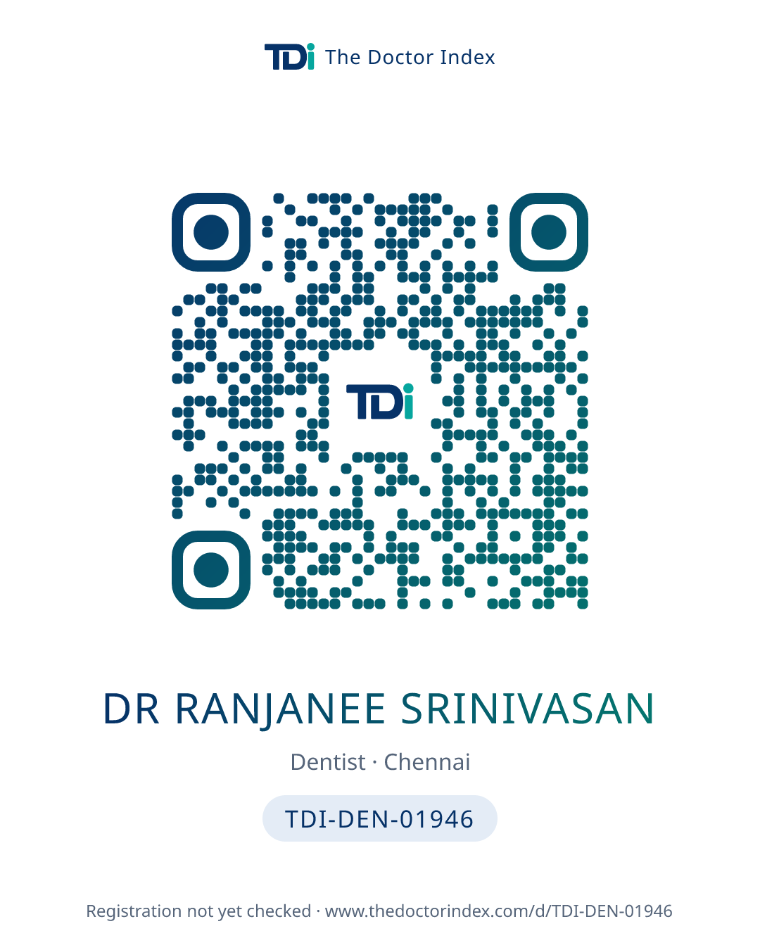 QR card for Dr Ranjanee Srinivasan, TDI-DEN-01946