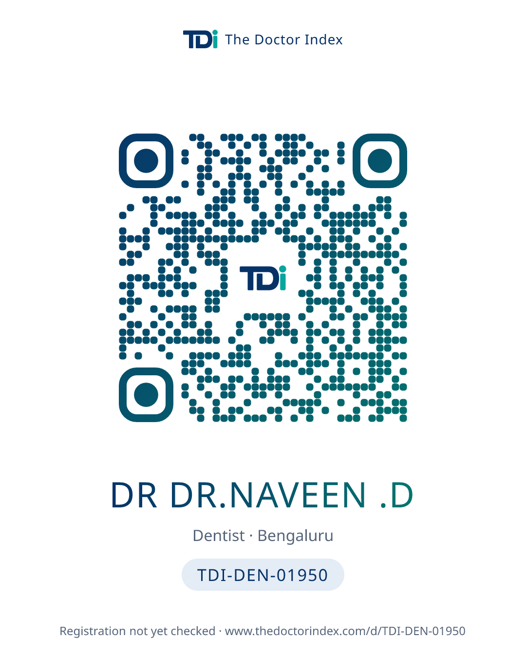 QR card for Dr Dr.naveen .d, TDI-DEN-01950