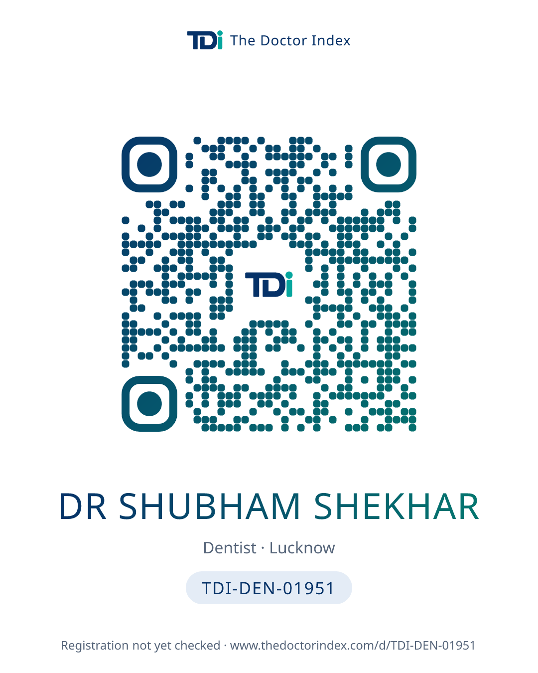 QR card for Dr Shubham Shekhar, TDI-DEN-01951