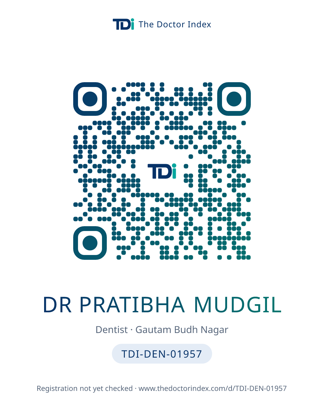 QR card for Dr Pratibha Mudgil, TDI-DEN-01957