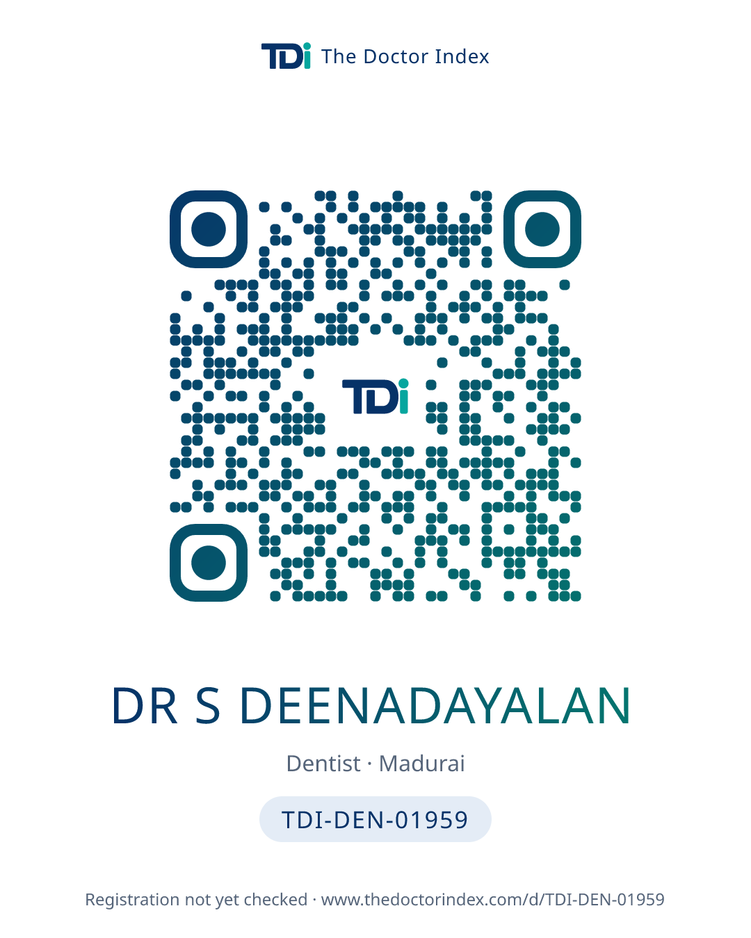 QR card for Dr S Deenadayalan, TDI-DEN-01959