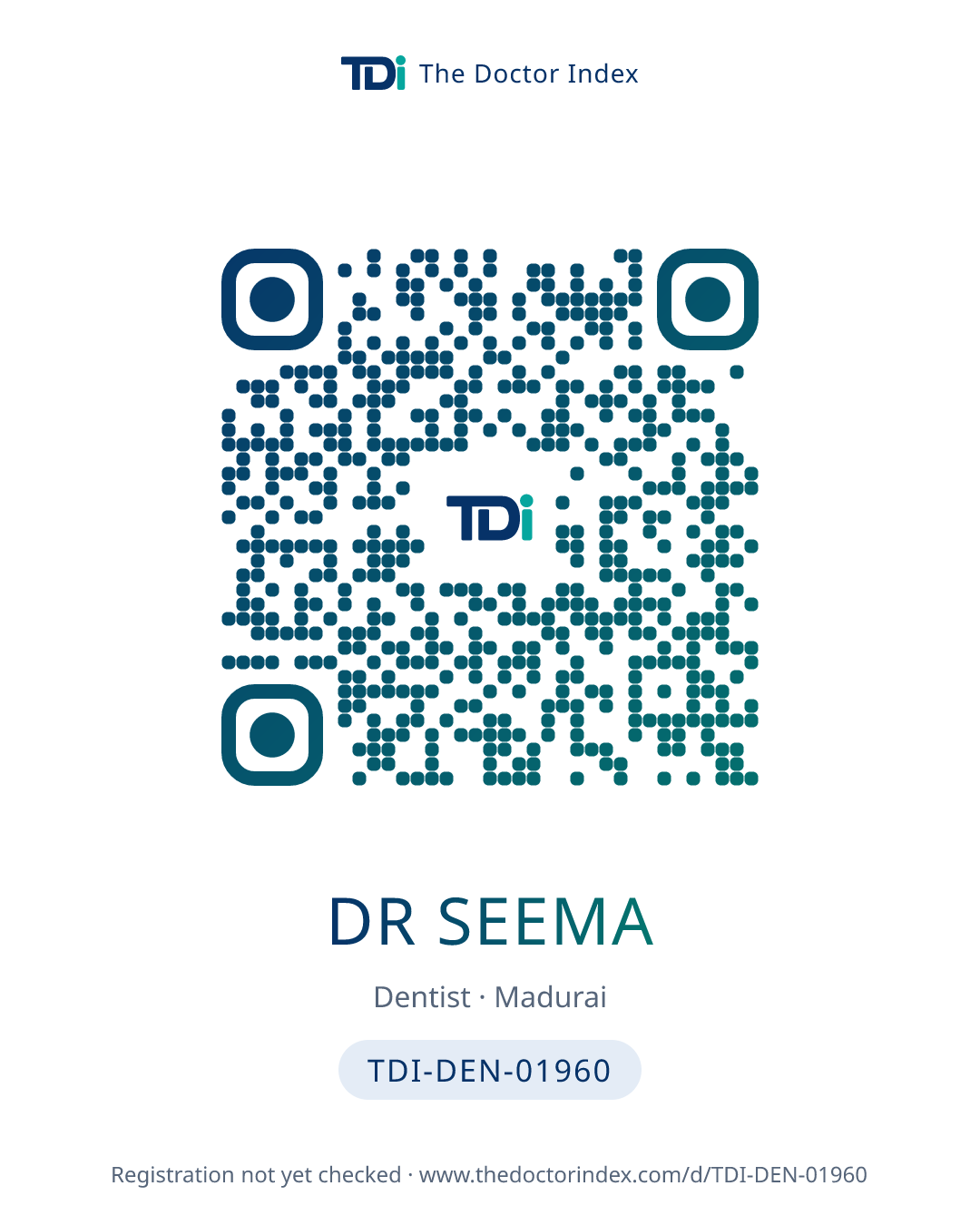 QR card for Dr Seema, TDI-DEN-01960