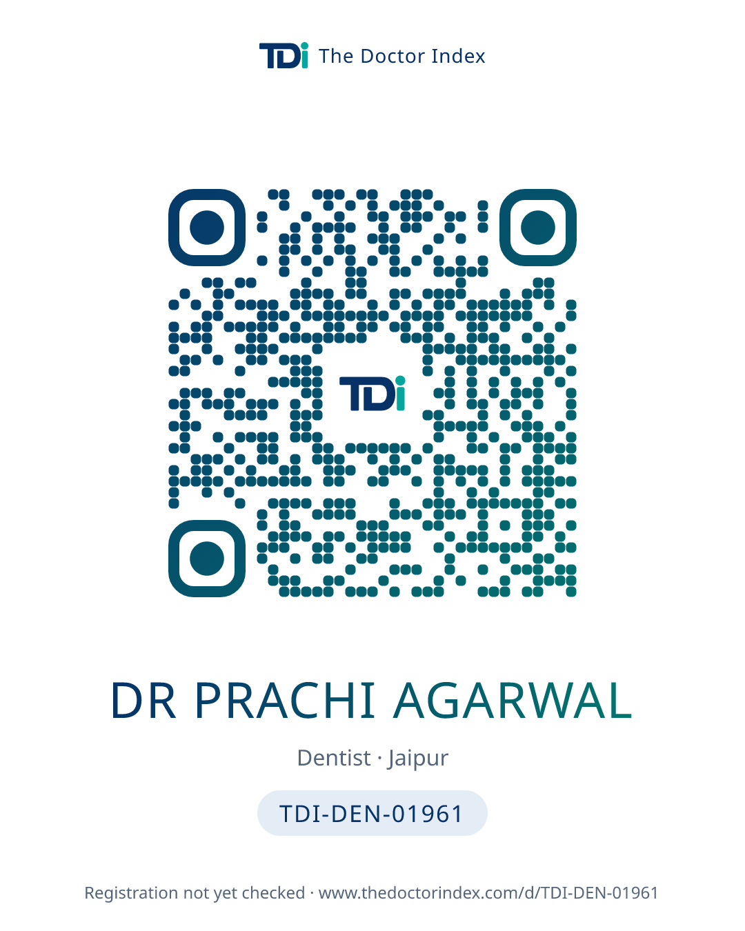 QR card for Dr Prachi Agarwal, TDI-DEN-01961