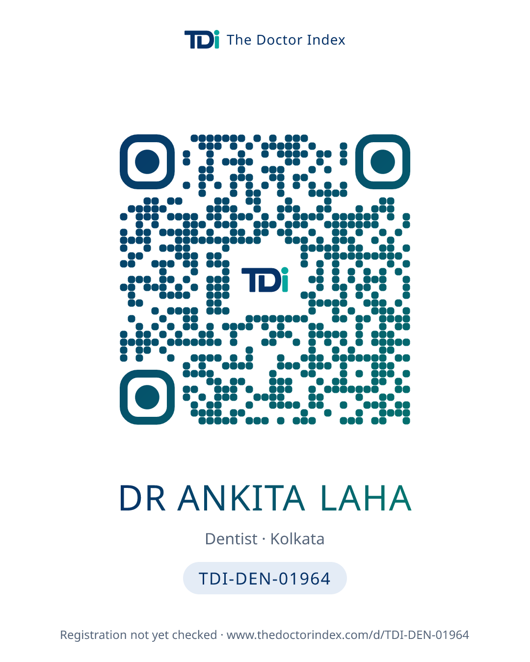 QR card for Dr Ankita Laha, TDI-DEN-01964