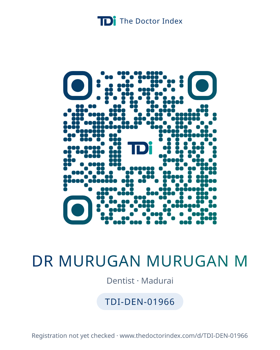 QR card for Dr Murugan Murugan M, TDI-DEN-01966