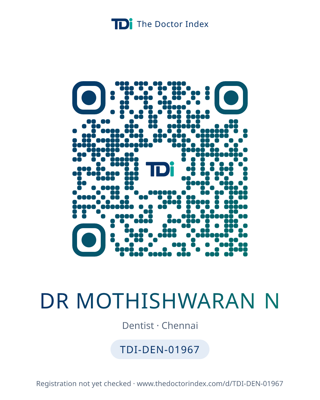 QR card for Dr Mothishwaran N, TDI-DEN-01967