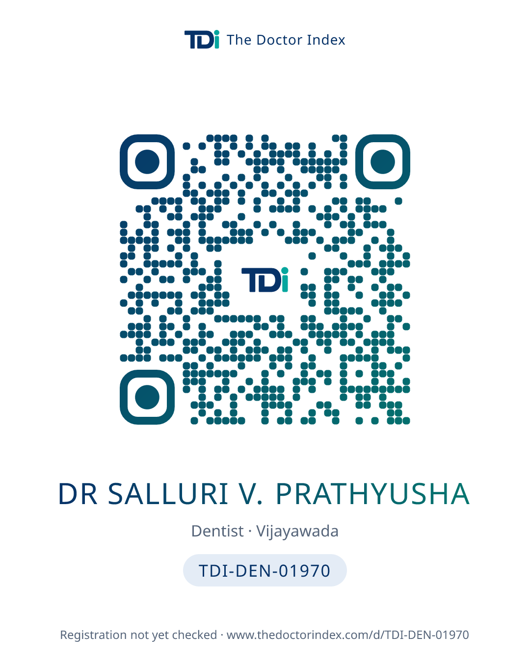 QR card for Dr Salluri V. Prathyusha, TDI-DEN-01970