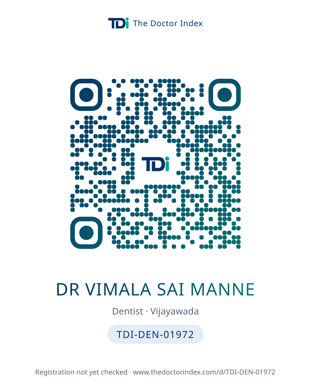 QR card for Dr Vimala Sai Manne, TDI-DEN-01972