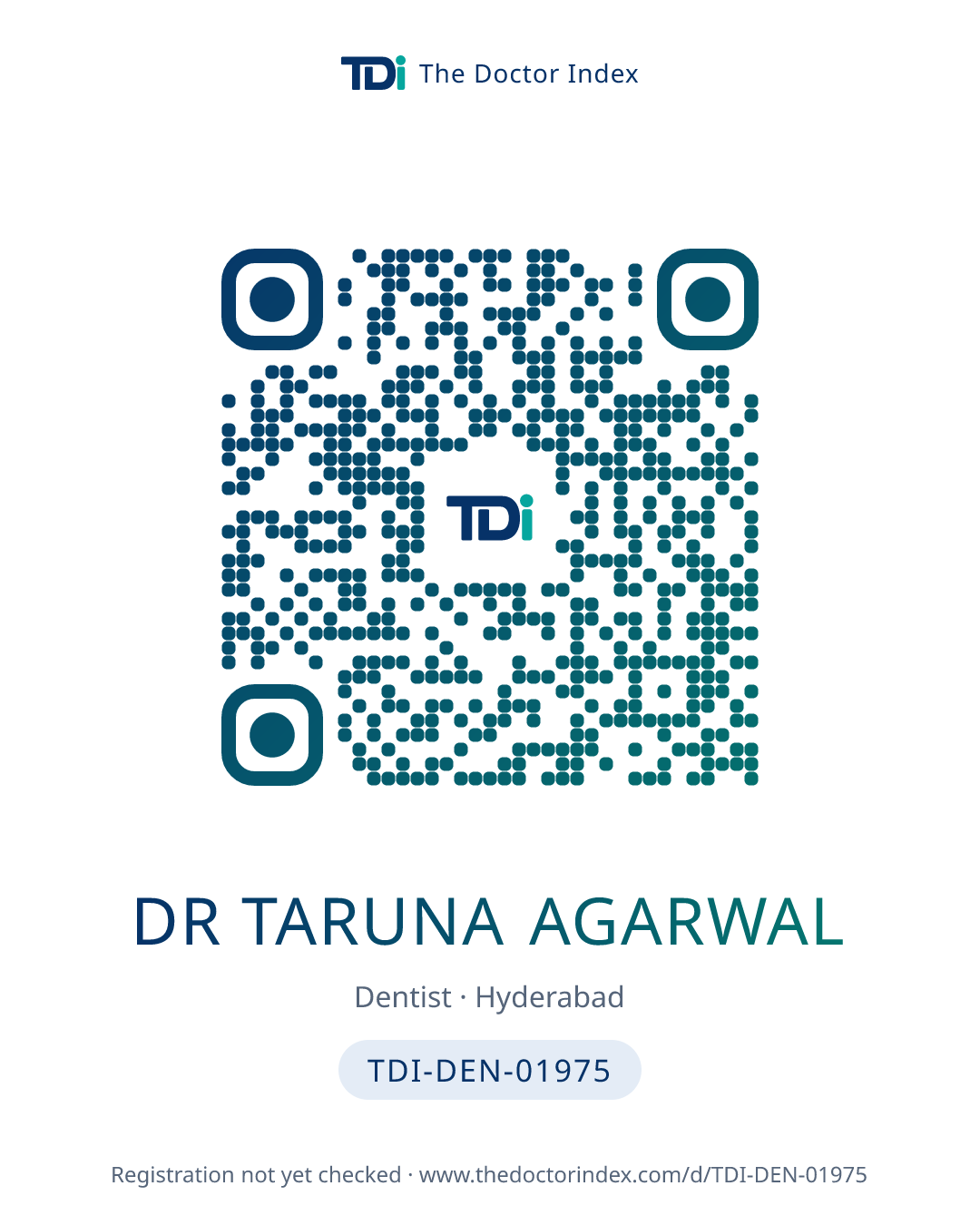 QR card for Dr Taruna Agarwal, TDI-DEN-01975