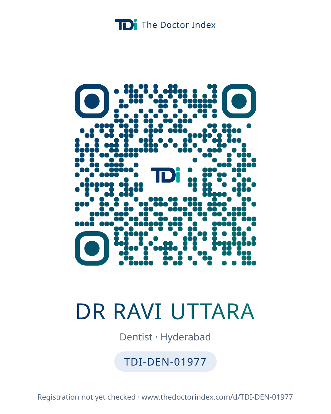 QR card for Dr Ravi Uttara, TDI-DEN-01977
