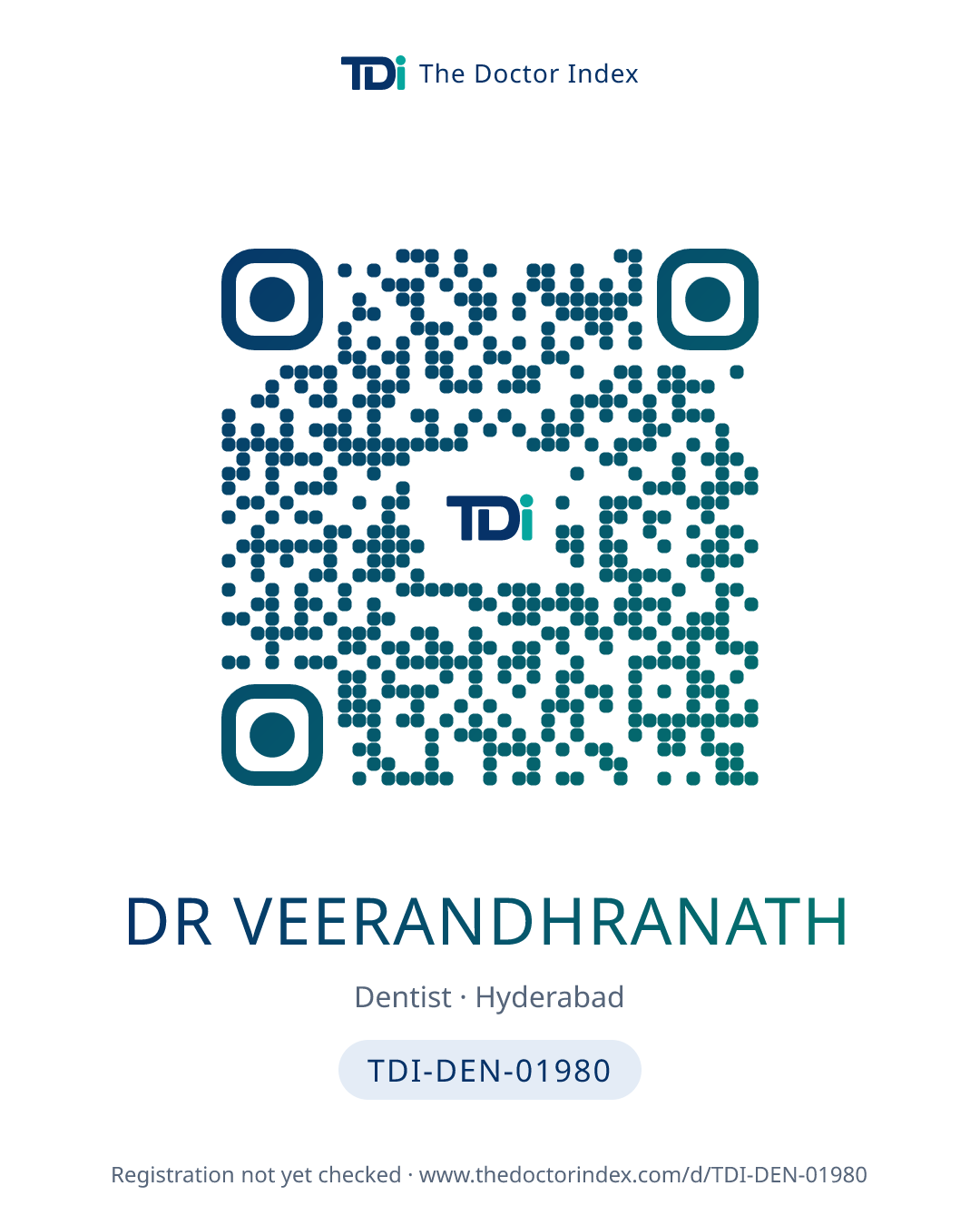 QR card for Dr Veerandhranath, TDI-DEN-01980