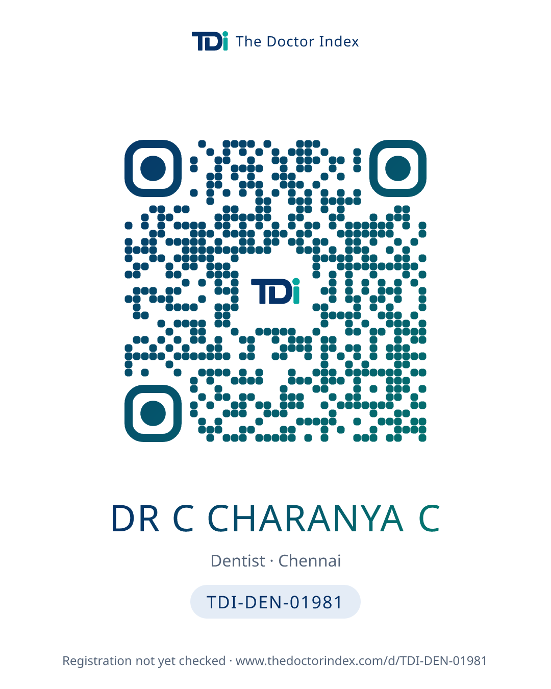 QR card for Dr C Charanya C, TDI-DEN-01981
