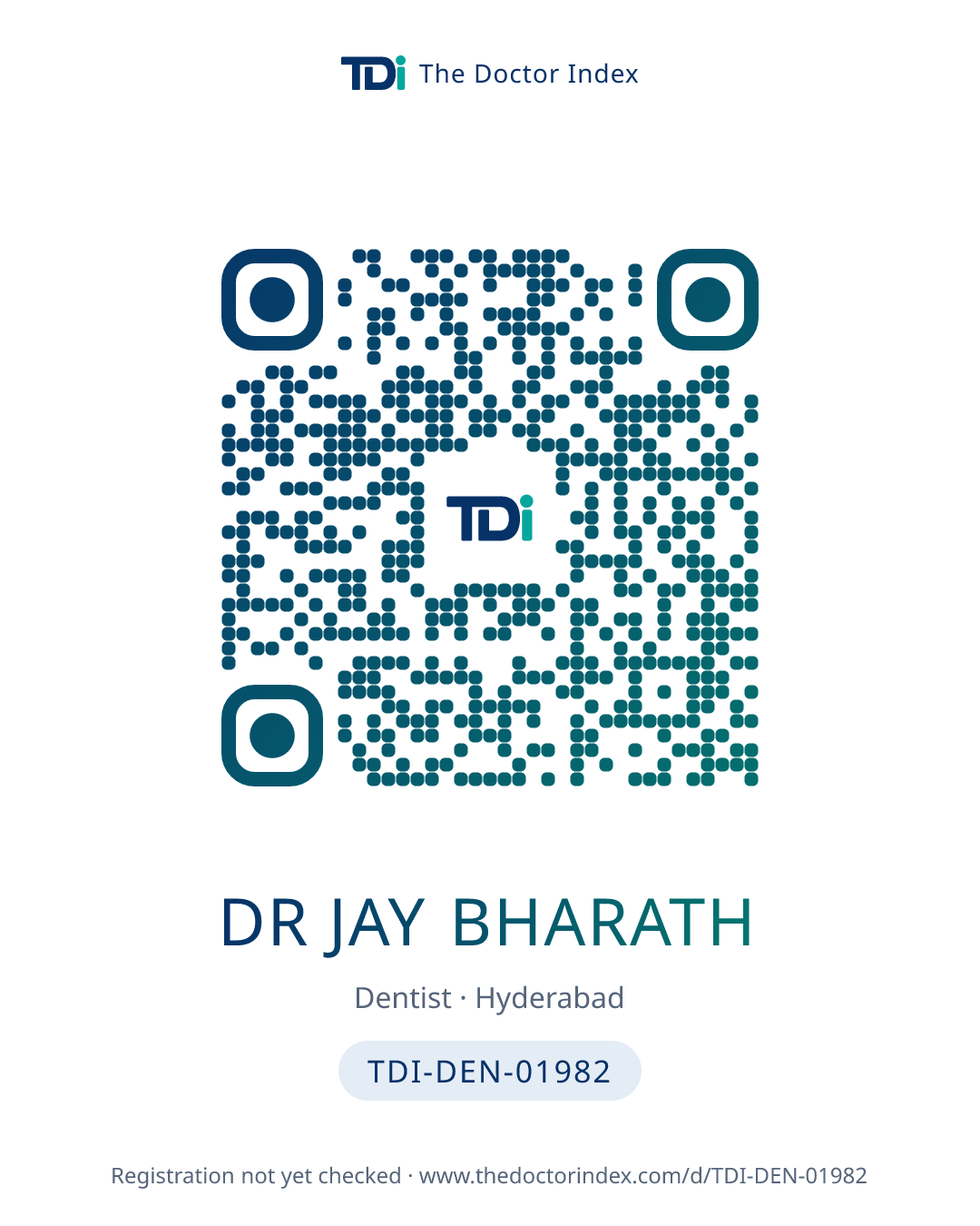 QR card for Dr Jay Bharath, TDI-DEN-01982
