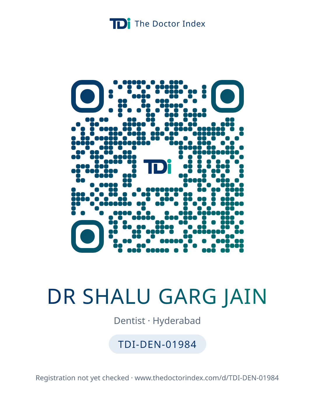 QR card for Dr Shalu Garg Jain, TDI-DEN-01984