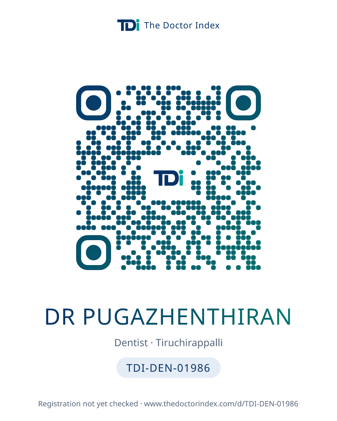 QR card for Dr Pugazhenthiran, TDI-DEN-01986