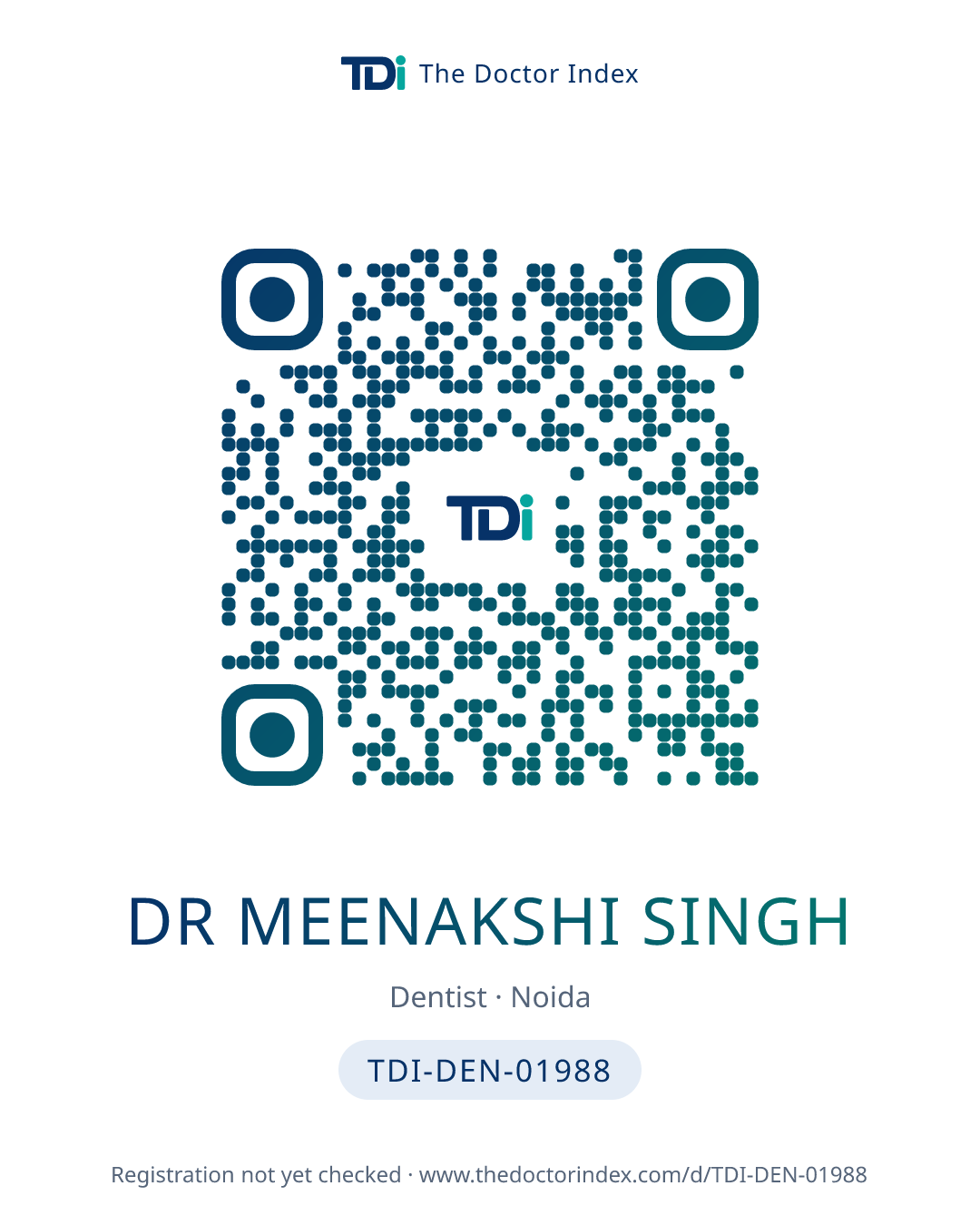 QR card for Dr Meenakshi Singh, TDI-DEN-01988