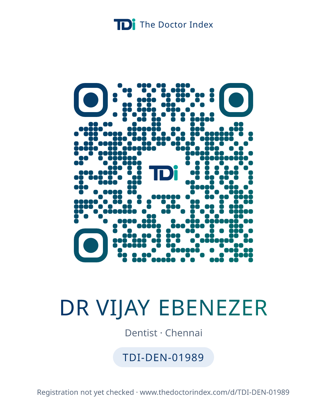 QR card for Dr Vijay Ebenezer, TDI-DEN-01989