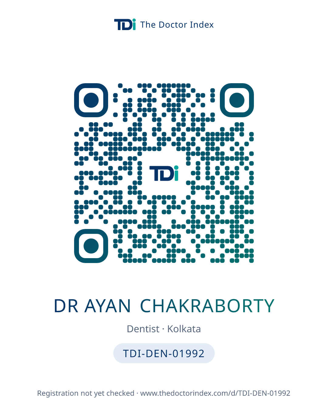 QR card for Dr Ayan Chakraborty, TDI-DEN-01992