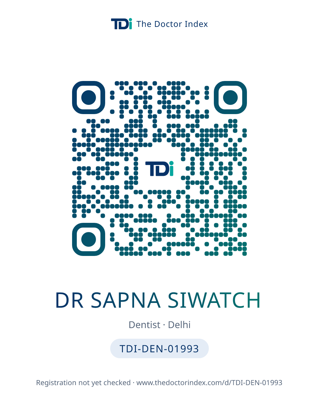 QR card for Dr Sapna Siwatch, TDI-DEN-01993