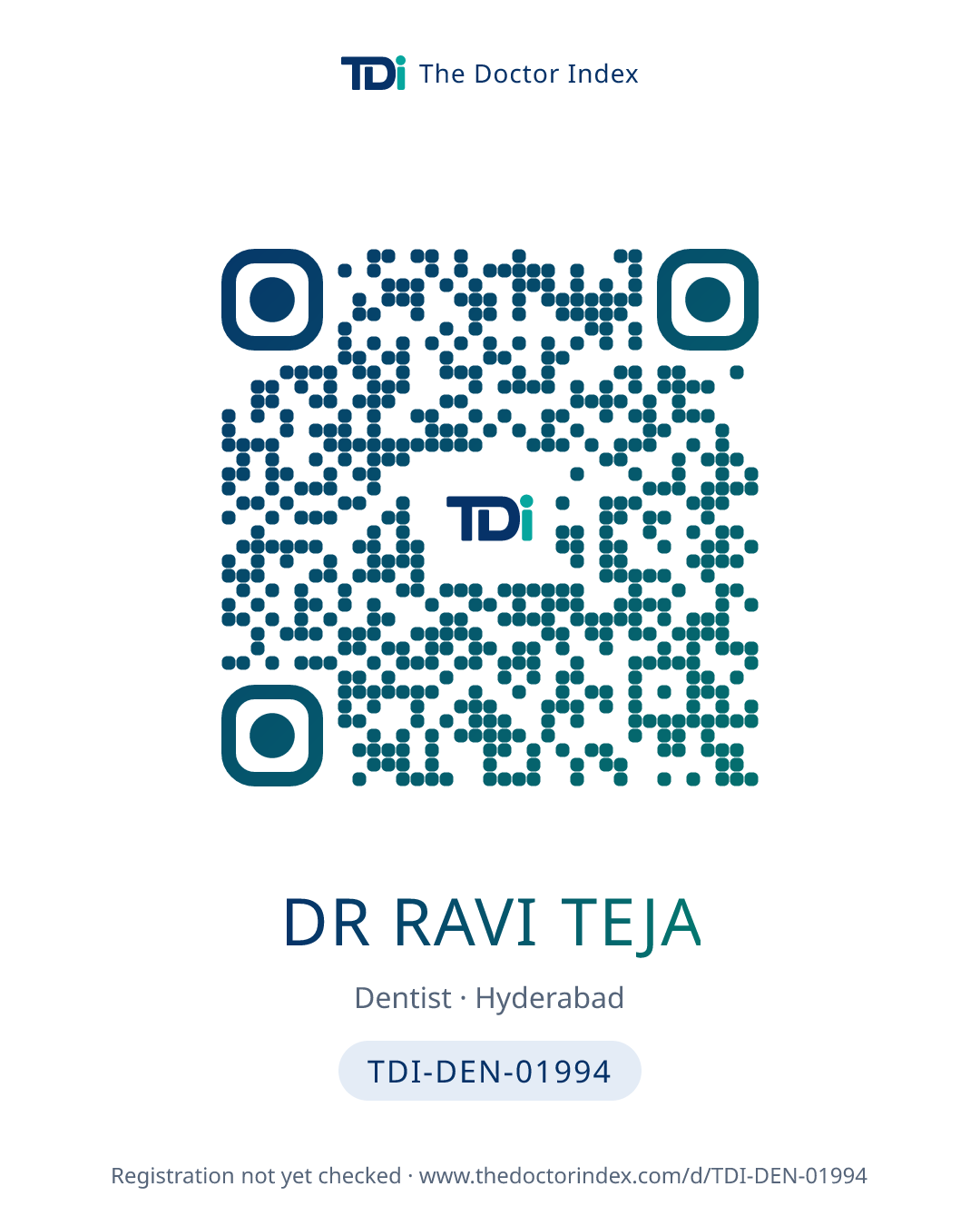 QR card for Dr Ravi Teja, TDI-DEN-01994
