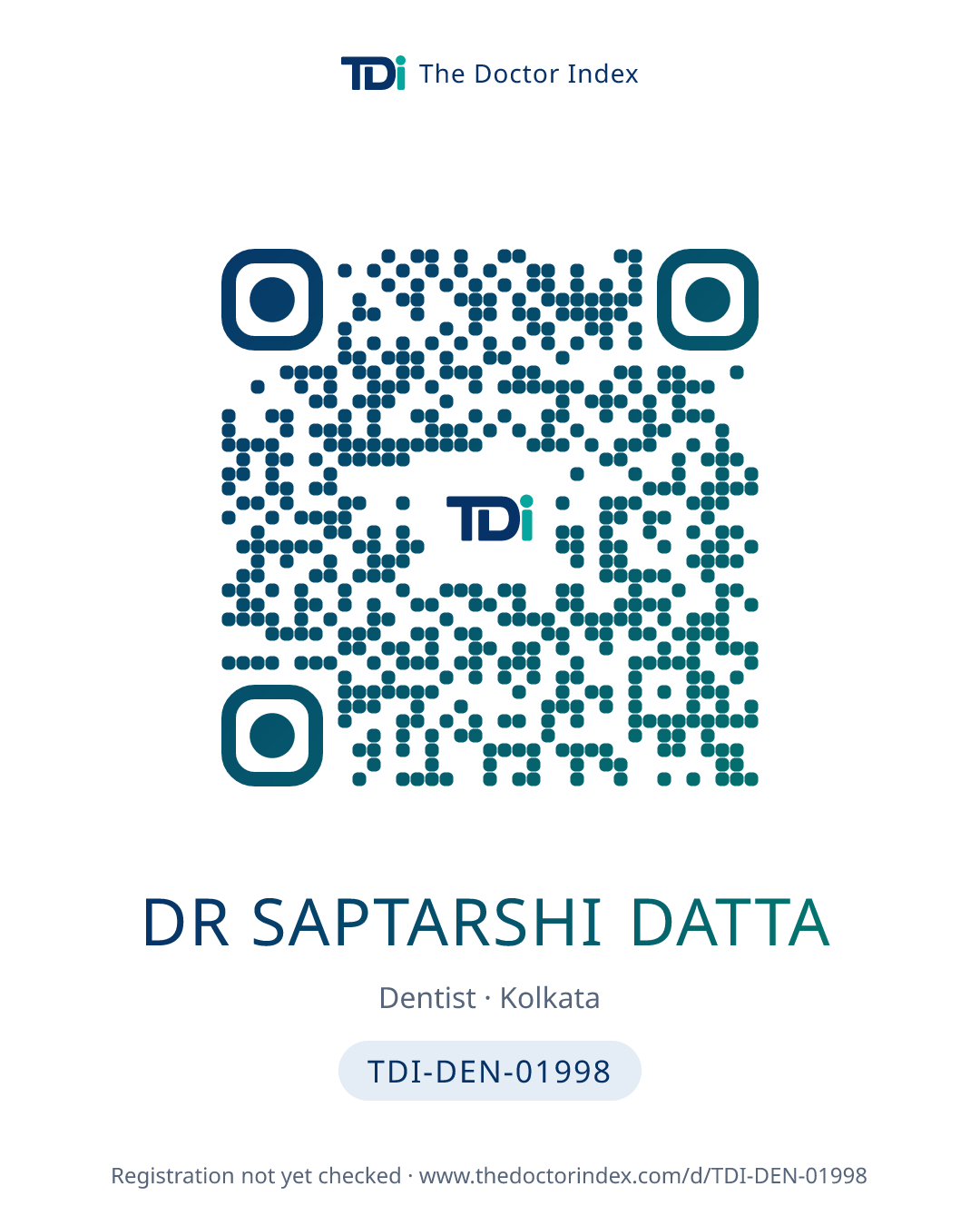 QR card for Dr Saptarshi Datta, TDI-DEN-01998