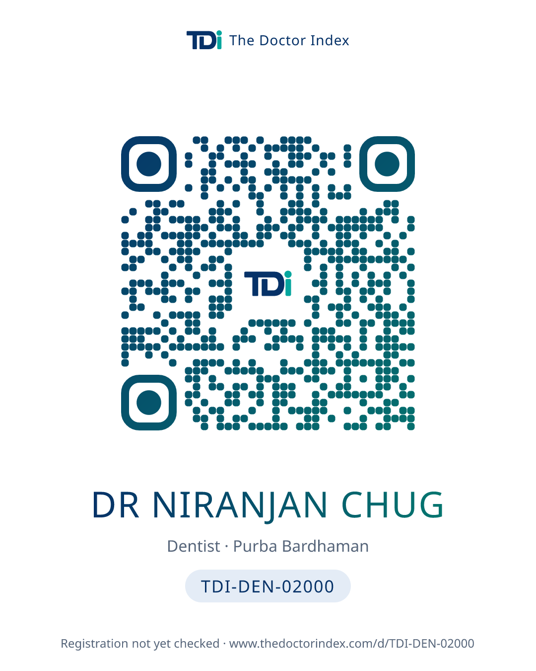 QR card for Dr Niranjan Chug, TDI-DEN-02000