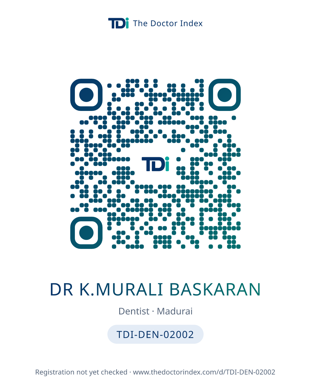 QR card for Dr K.Murali Baskaran, TDI-DEN-02002