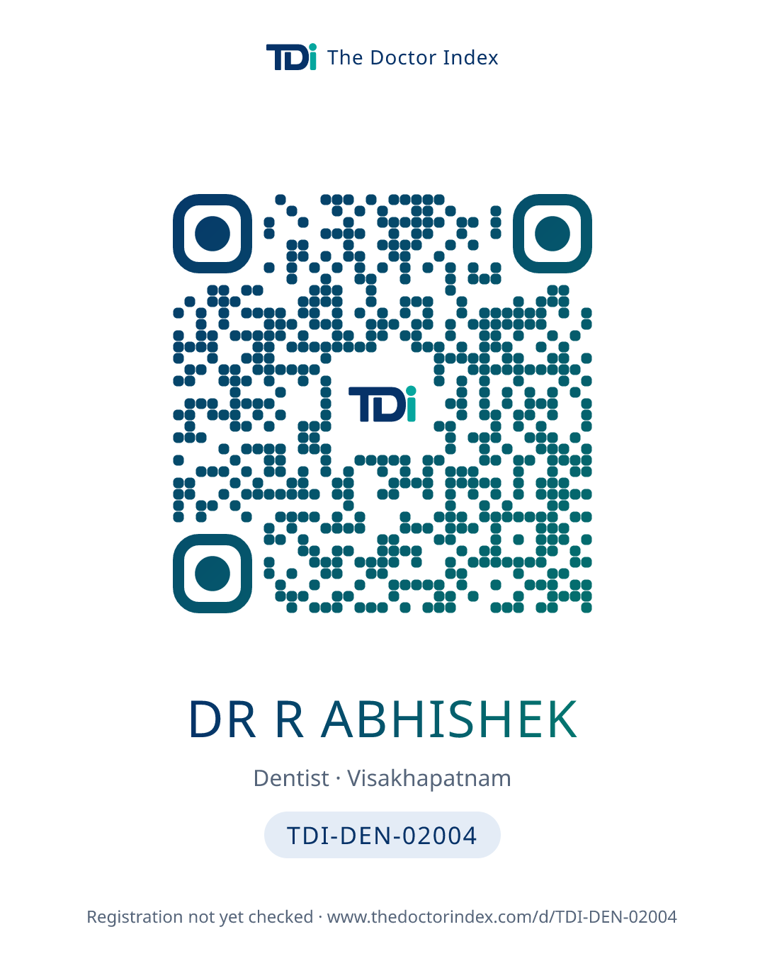 QR card for Dr R Abhishek, TDI-DEN-02004