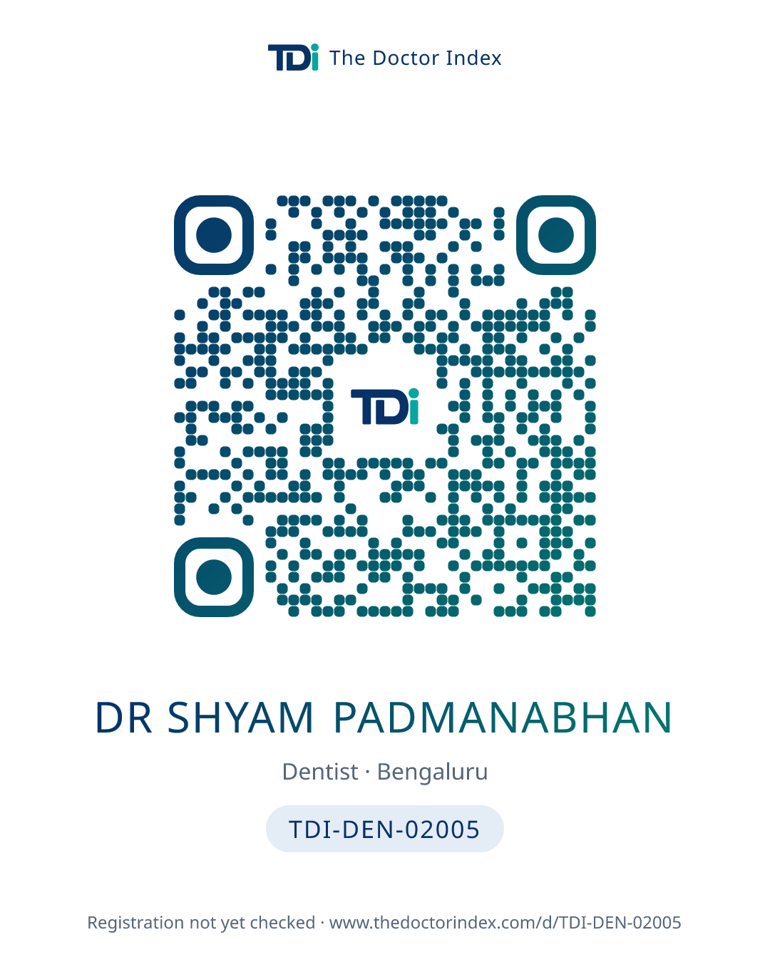 QR card for Dr Shyam Padmanabhan, TDI-DEN-02005