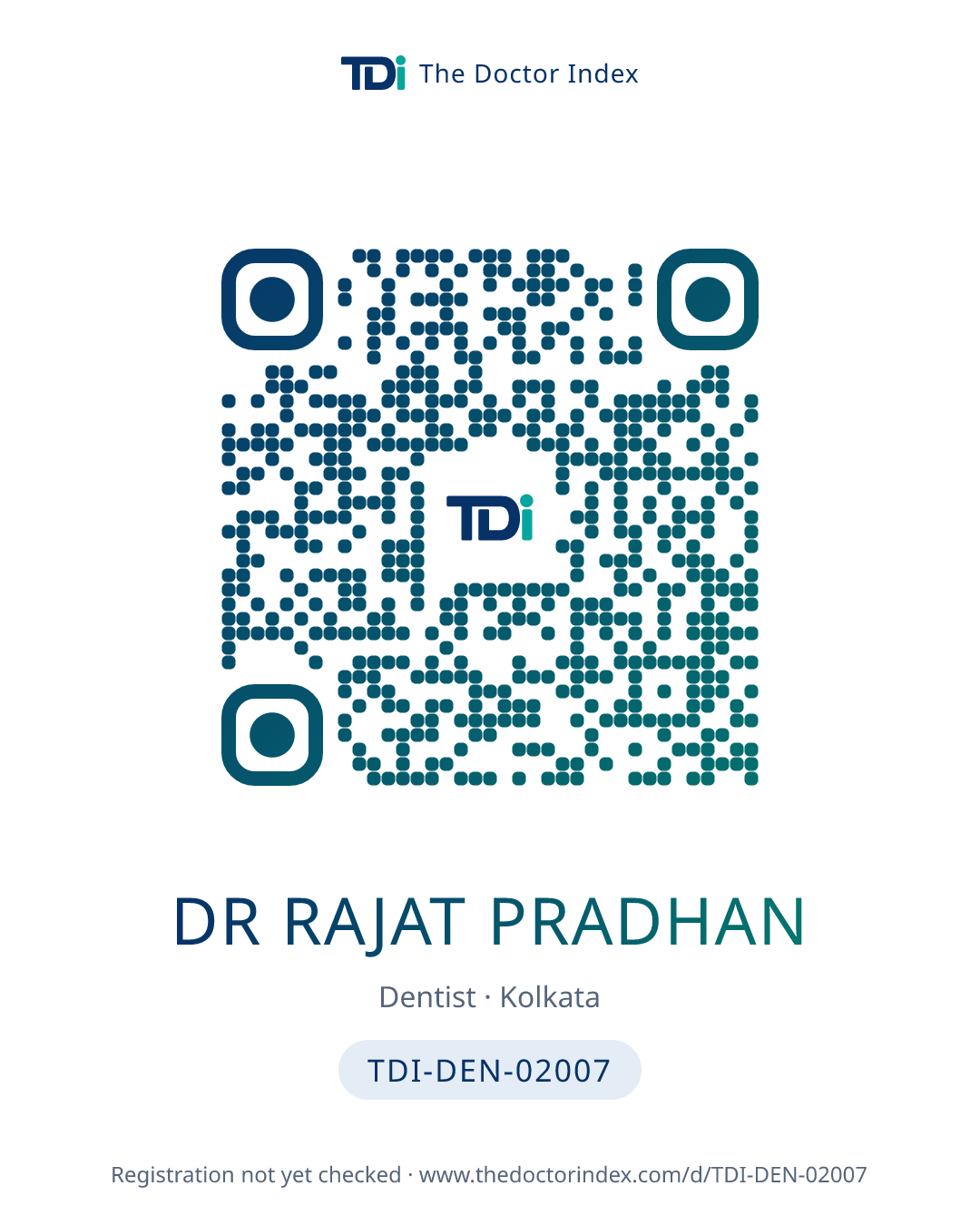 QR card for Dr Rajat Pradhan, TDI-DEN-02007