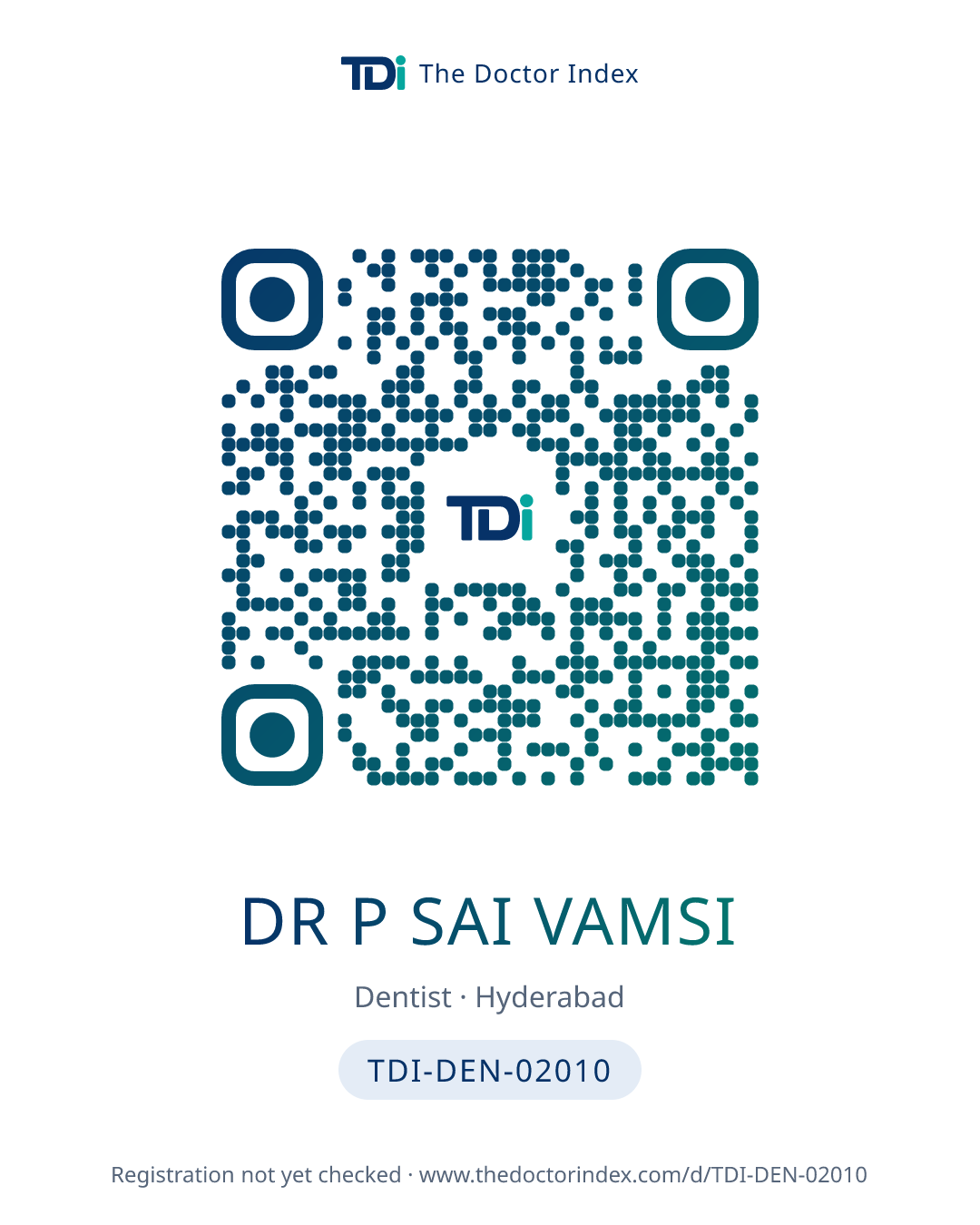 QR card for Dr P Sai Vamsi, TDI-DEN-02010