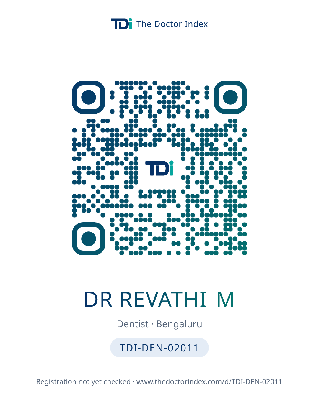 QR card for Dr Revathi M, TDI-DEN-02011