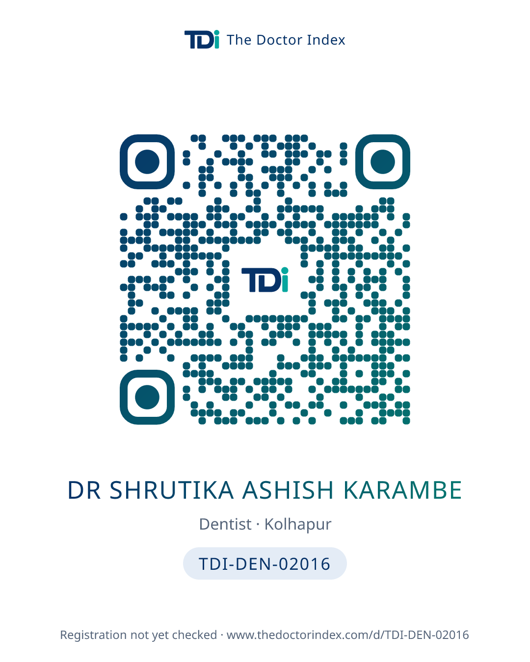 QR card for Dr Shrutika Ashish Karambe, TDI-DEN-02016