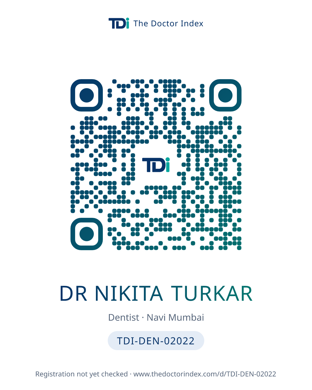 QR card for Dr Nikita Turkar, TDI-DEN-02022