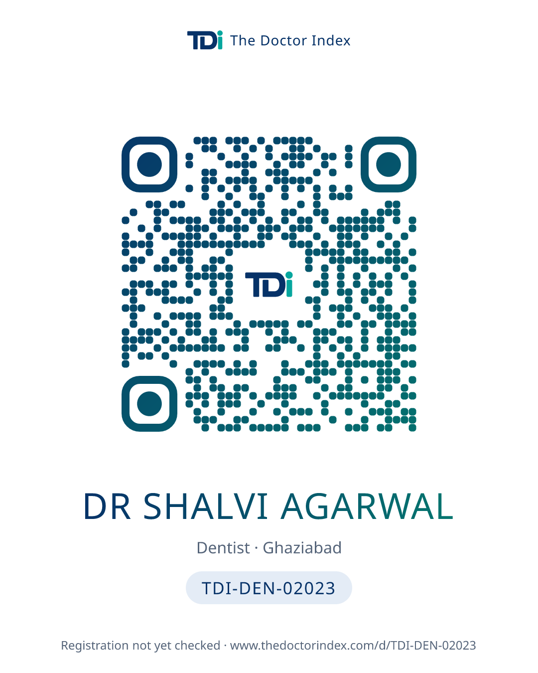 QR card for Dr Shalvi Agarwal, TDI-DEN-02023