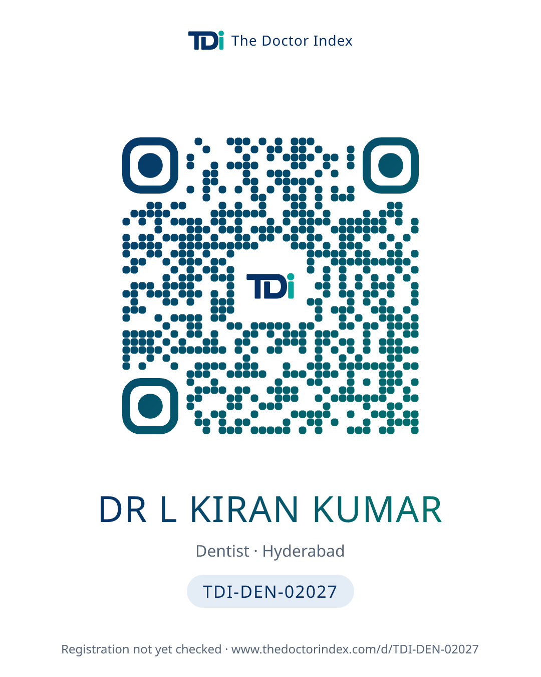 QR card for Dr L Kiran Kumar, TDI-DEN-02027