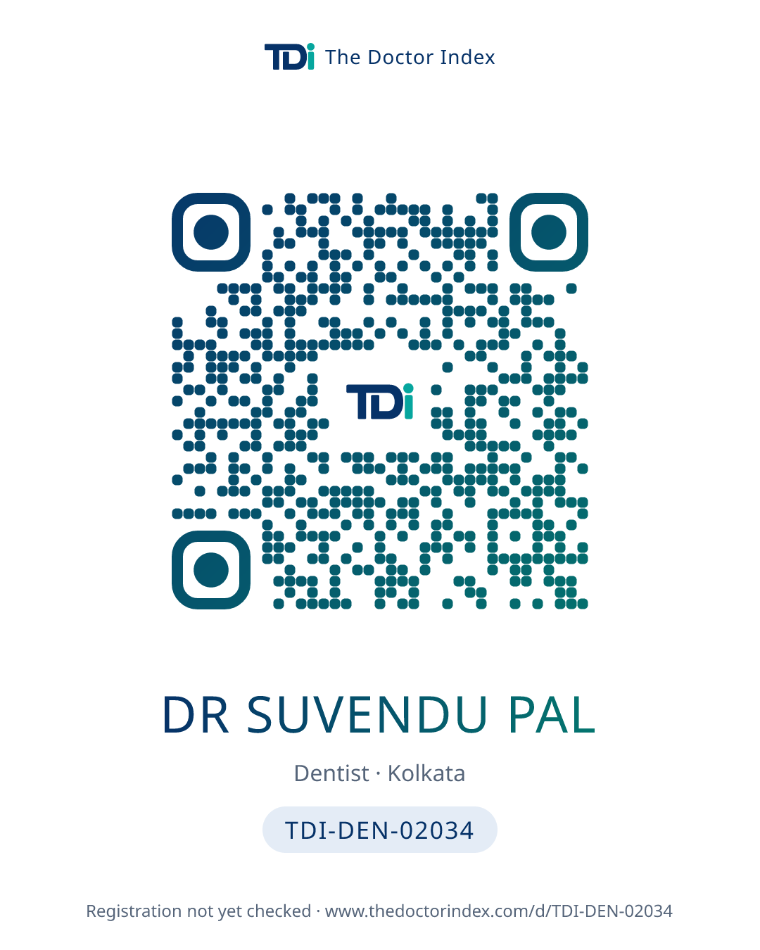 QR card for Dr Suvendu Pal, TDI-DEN-02034